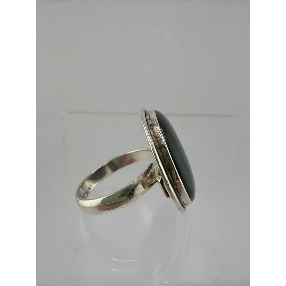 Sterling Silver Genuine Bloodstone Bezel Ring Size 9.5